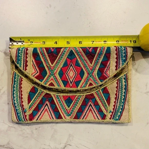 Vintage Embroidered Multicolored Bohemian Clutch Small Purse Bag - Picture 4 of 10